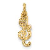 Polished CZ and Freshwater Cultured Pearl Music Notes Charm Pendant in Real 14k Yellow Gold