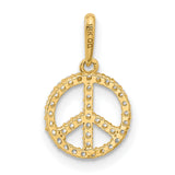 14k Yellow Gold Peace Sign Pendant with Cubic Zirconia, Boho Retro Spiritual Jewelry for Women