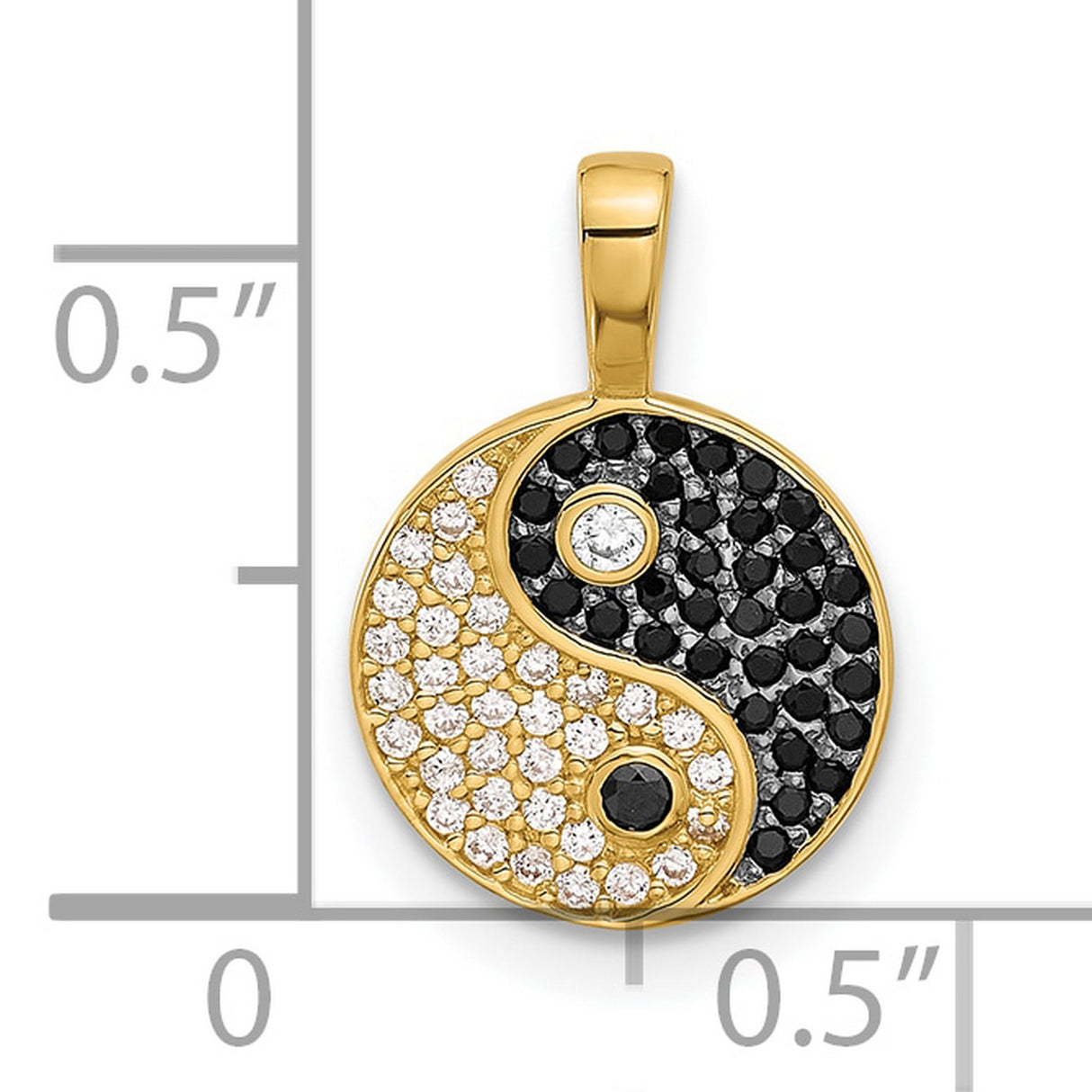 Black and Clear CZ Yin and Yang Charm Pendant in Real 14k Multi-Tone Gold
