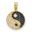 Black and Clear CZ Yin and Yang Charm Pendant in Real 14k Multi-Tone Gold