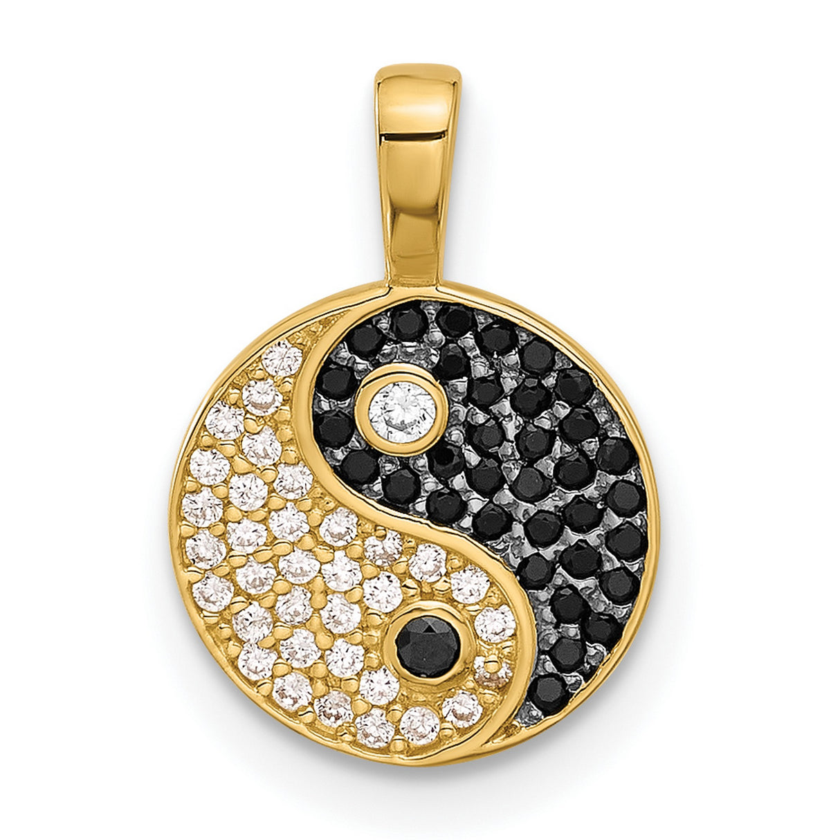 Black and Clear CZ Yin and Yang Charm Pendant in Real 14k Multi-Tone Gold