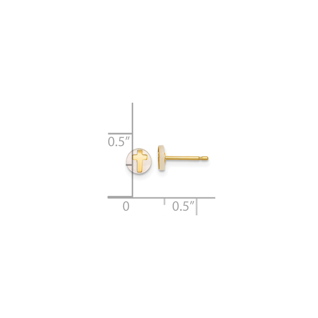 14k Yellow Gold Stud Earrings with Mother of Pearl and Cutout Cross Design
