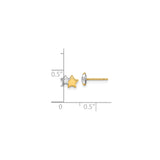 14k Yellow Gold Double Star Stud Earrings, Polished Two-Tone Celestial Design for Women