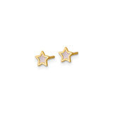 14k Yellow Gold Star Stud Earrings with Mother of Pearl Inlay, Celestial Design