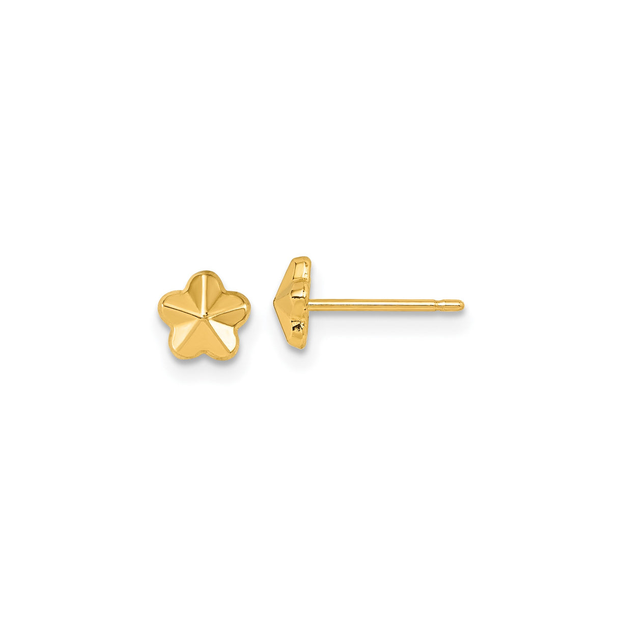 14k Yellow Gold Flower Stud Earrings, Polished Five Petal Floral Design for Women