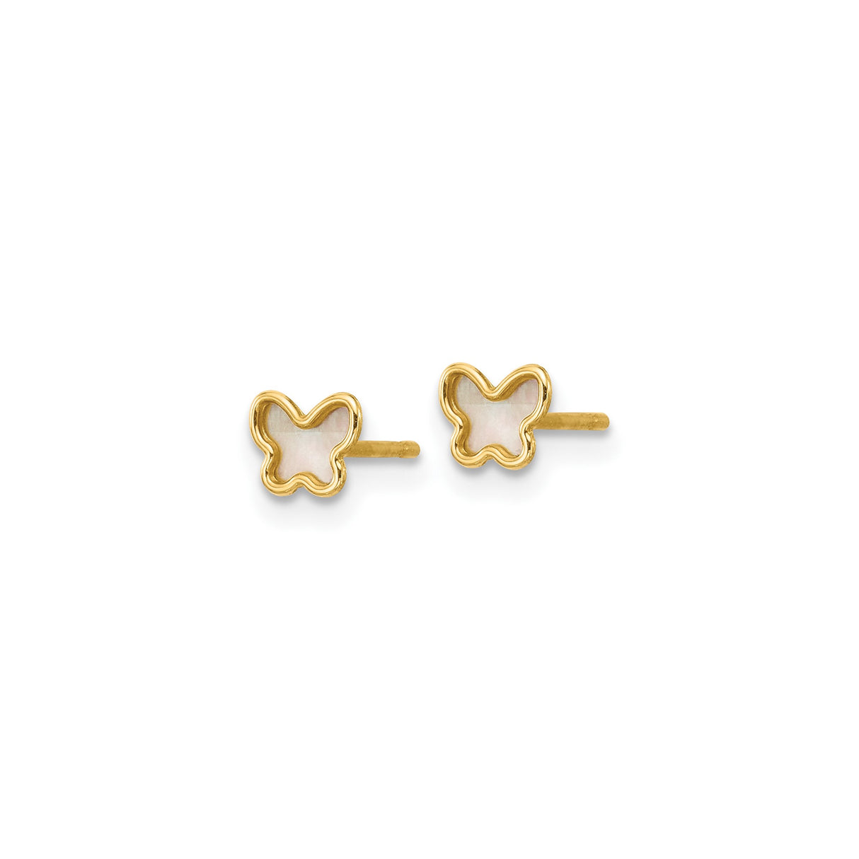 14k Yellow Gold Butterfly Stud Earrings with Mother of Pearl Inlay, Dainty Nature-Inspired Design