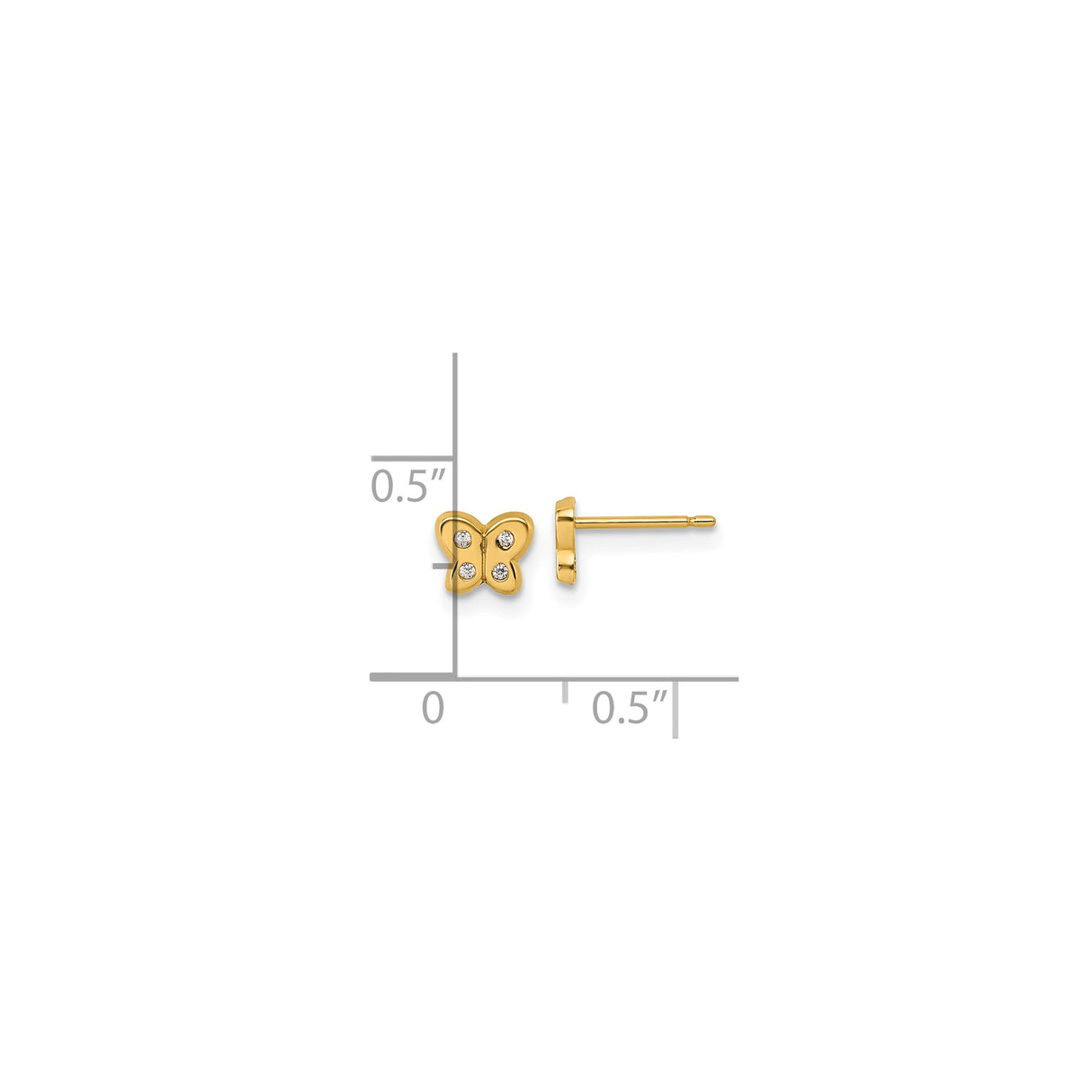 14k Yellow Gold Butterfly Stud Earrings with Cubic Zirconia, Dainty Insect Motif for Women and Girls