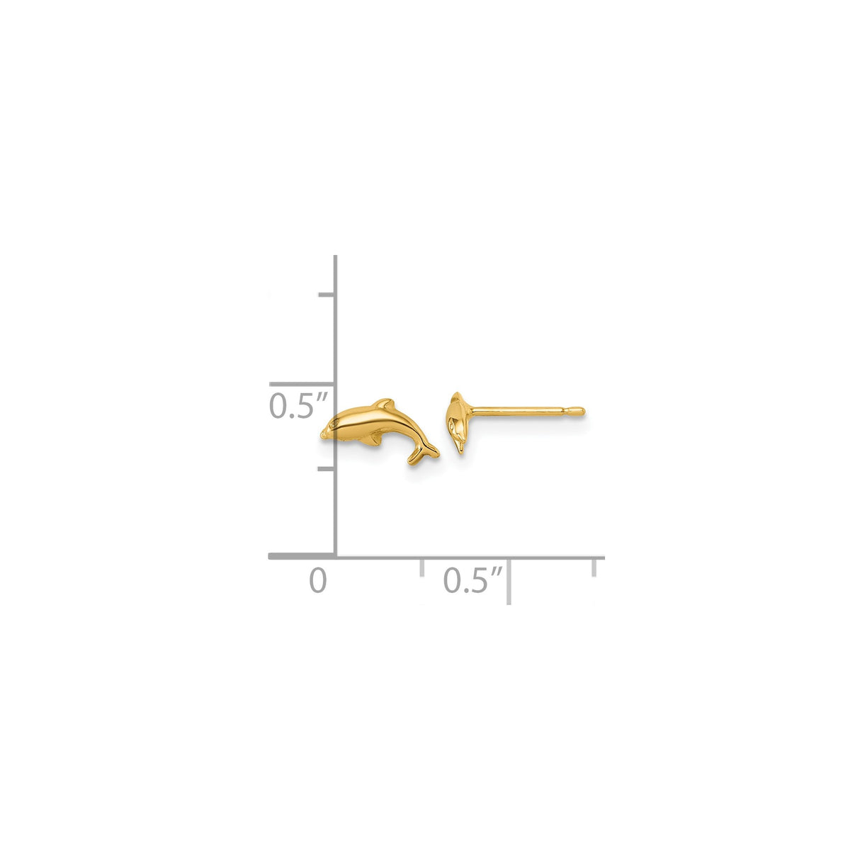 14k Yellow Gold Dolphin Stud Earrings, Nautical Marine Life Theme for Women and Girls