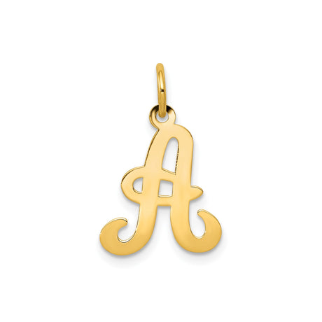 14k Yellow Gold Script Letter A Pendant, Cursive Initial Charm for Women