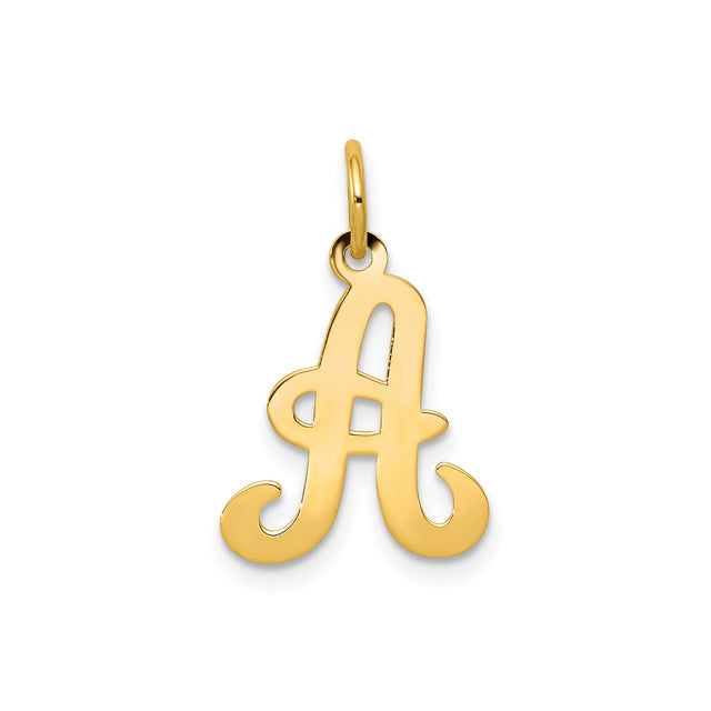 14k Yellow Gold Script Letter A Pendant, Cursive Initial Charm for Women