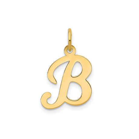 14k Yellow Gold Script Letter B Pendant Charm, Cursive Initial Jewelry for Women