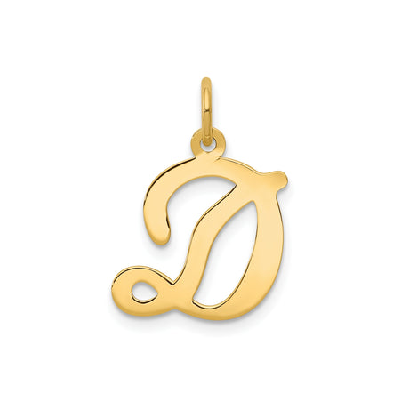 14k Yellow Gold Script Initial D Pendant Charm, Cursive Letter Monogram Jewelry for Women