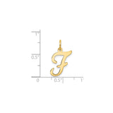 14k Yellow Gold Script Letter F Pendant Charm, Polished Cursive Initial Jewelry for Women or Unisex Wear
