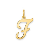 14k Yellow Gold Script Letter F Pendant Charm, Polished Cursive Initial Jewelry for Women or Unisex Wear