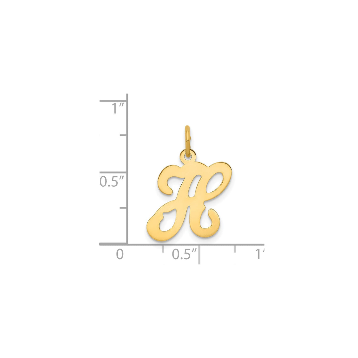 14k Yellow Gold Initial H Pendant, Polished Script Letter Charm for Women