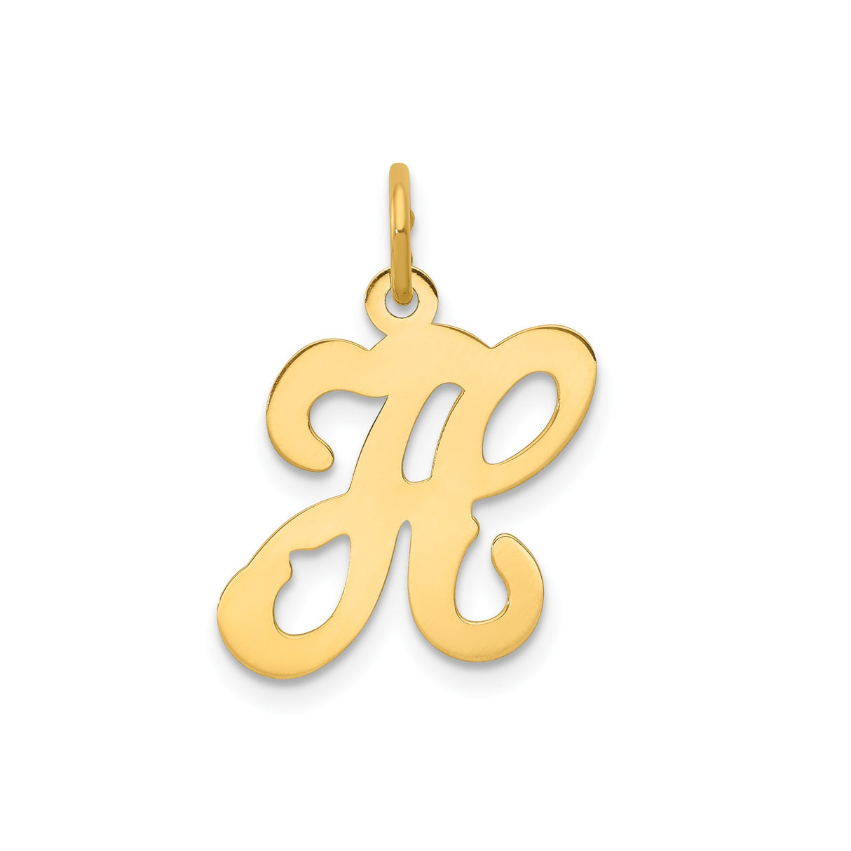 14k Yellow Gold Initial H Pendant, Polished Script Letter Charm for Women