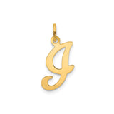 14k Yellow Gold Initial J Pendant, Polished Script Letter Charm for Women