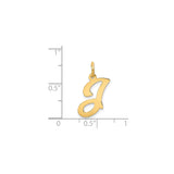 14k Yellow Gold Script Letter J Pendant, Polished Cursive Initial Charm for Women or Unisex Wear