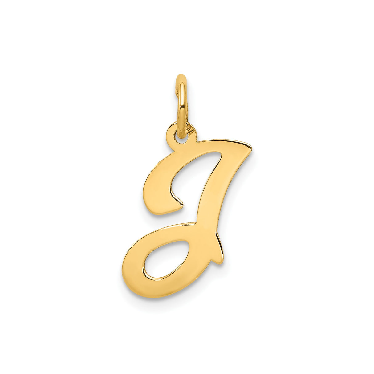 14k Yellow Gold Script Letter J Pendant, Polished Cursive Initial Charm for Women or Unisex Wear