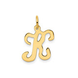 14k Yellow Gold Script Letter K Pendant, Cursive Initial Charm for Women