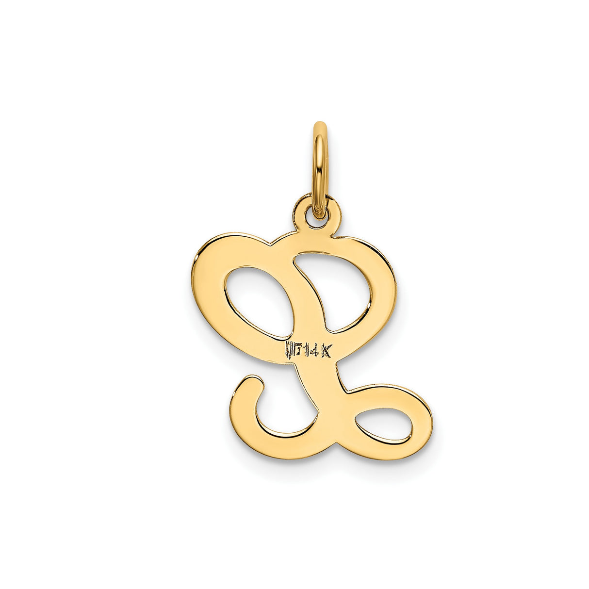 14k Yellow Gold Initial L Pendant, Cursive Letter Charm with Polished Script Design
