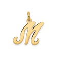 14k Yellow Gold Script M Pendant, Cursive Initial Charm, Polished Letter Jewelry for Women