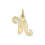 14k Yellow Gold Letter N Pendant, Script Cursive Initial Charm for Women, Polished Finish