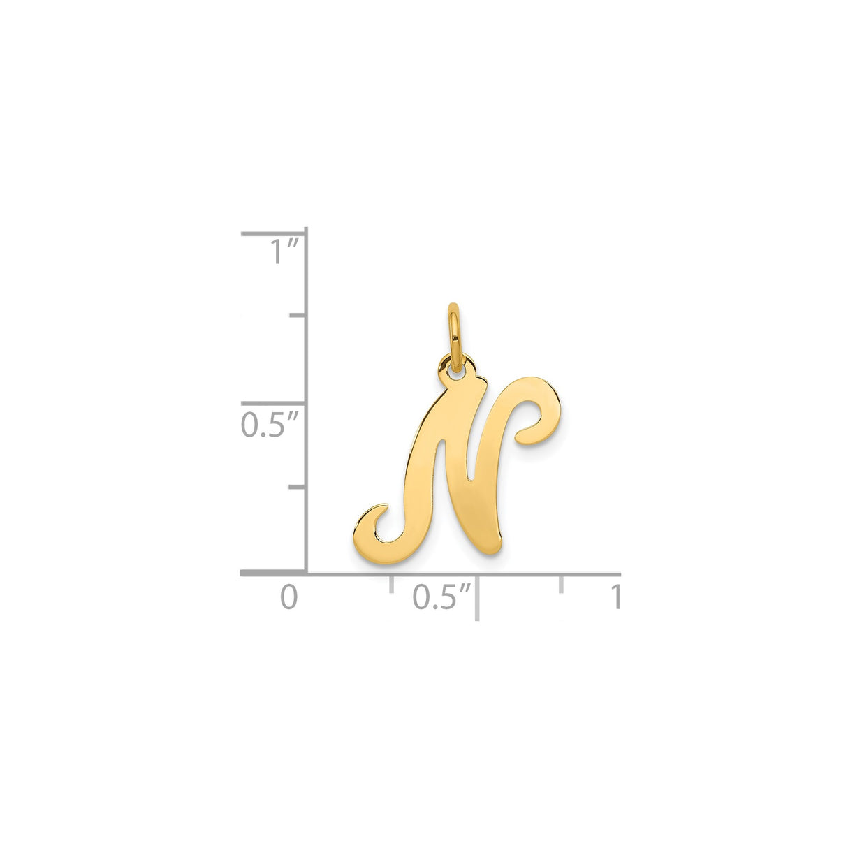 14k Yellow Gold Letter N Pendant, Script Cursive Initial Charm for Women, Polished Finish