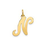 14k Yellow Gold Letter N Pendant, Script Cursive Initial Charm for Women, Polished Finish