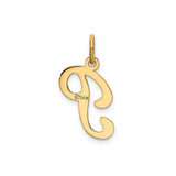 14k Yellow Gold Script Letter P Pendant, Polished Cursive Initial Charm for Women