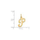 14k Yellow Gold Script Letter P Pendant, Polished Cursive Initial Charm for Women
