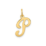 14k Yellow Gold Script Letter P Pendant, Polished Cursive Initial Charm for Women