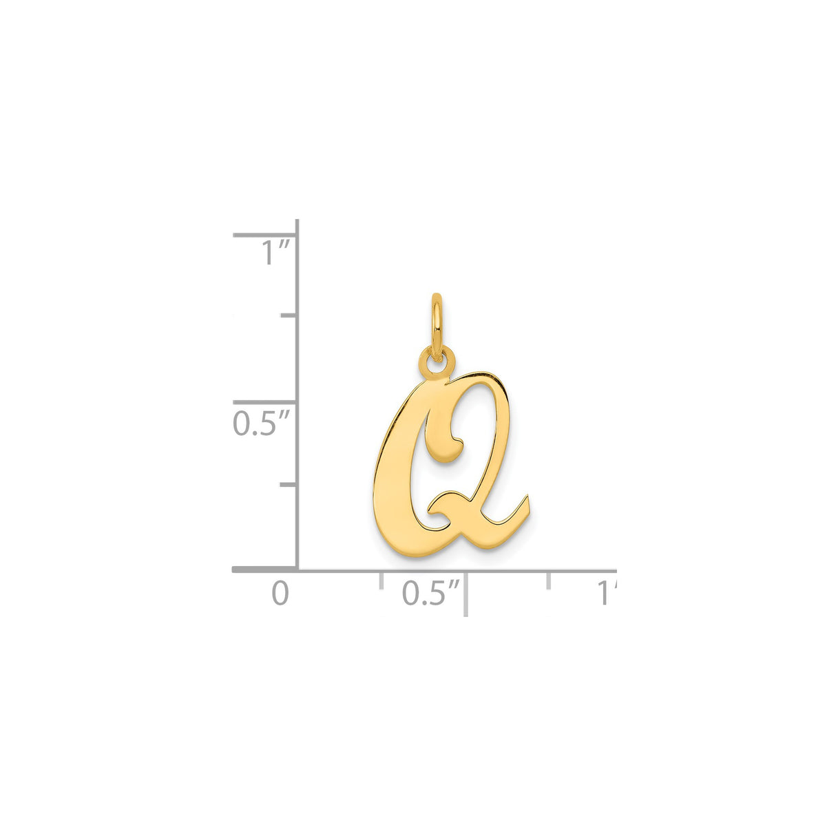 14k Yellow Gold Script Letter Q Pendant, Polished Cursive Initial Charm for Women or Unisex Wear