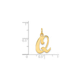14k Yellow Gold Script Letter Q Pendant, Polished Cursive Initial Charm for Women or Unisex Wear