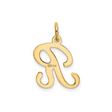 14k Yellow Gold Initial R Pendant Charm, Polished Script Letter Alphabet Jewelry for Women