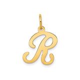 14k Yellow Gold Initial R Pendant Charm, Polished Script Letter Alphabet Jewelry for Women