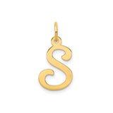 14k Yellow Gold Initial S Pendant, Script Letter Charm in Cursive Design for Women