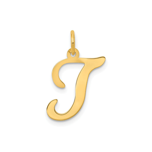 14k Yellow Gold Letter J Pendant Charm, Solid Cursive Initial Monogram Jewelry for Women or Unisex Wear