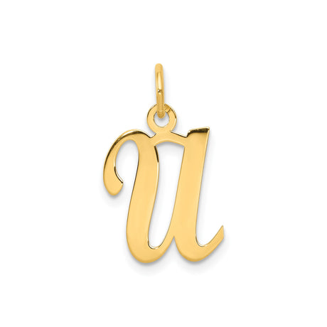 14k Yellow Gold Initial U Pendant, Script Letter Charm, Cursive Monogram Jewelry for Women or Unisex