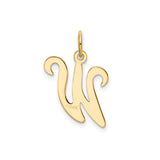 14k Yellow Gold Initial Pendant with Script Letter W, Polished Cursive Charm for Women
