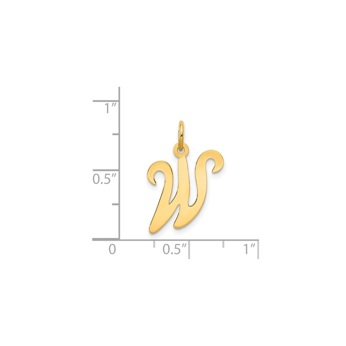14k Yellow Gold Initial Pendant with Script Letter W, Polished Cursive Charm for Women