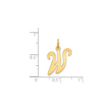 14k Yellow Gold Initial Pendant with Script Letter W, Polished Cursive Charm for Women