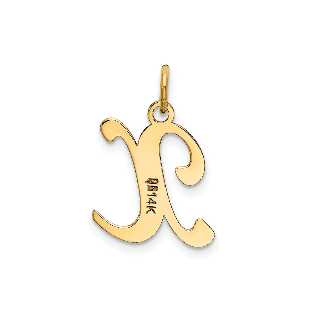 14k Yellow Gold Script Letter X Pendant, Cursive Monogram Charm for Women