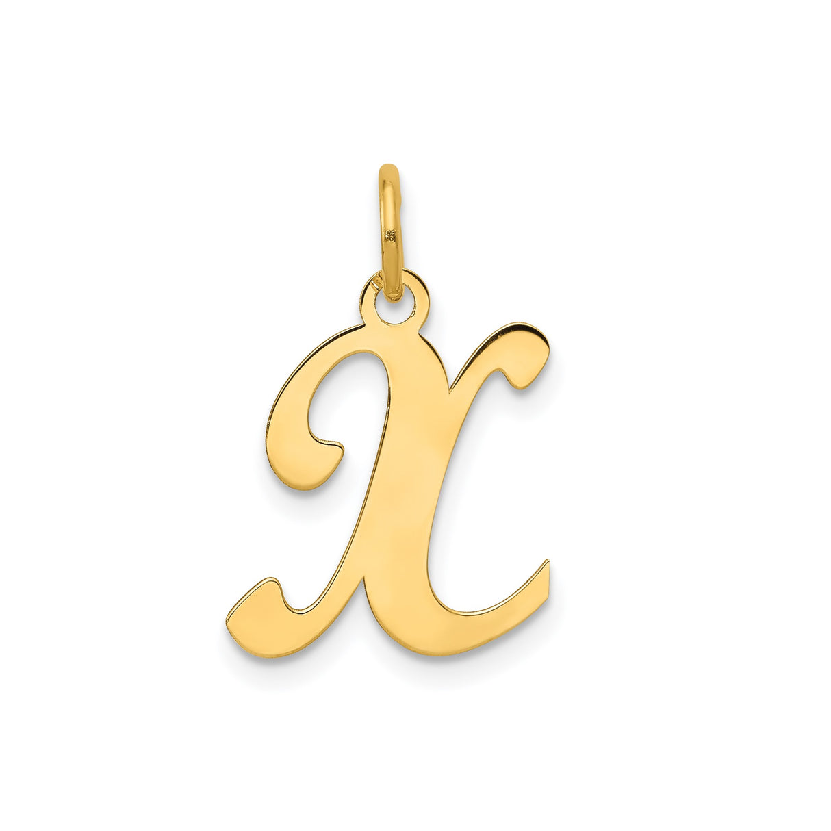 14k Yellow Gold Script Letter X Pendant, Cursive Monogram Charm for Women