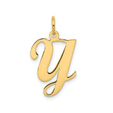 14k Yellow Gold Script Initial Y Pendant, Polished Cursive Letter Charm for Women