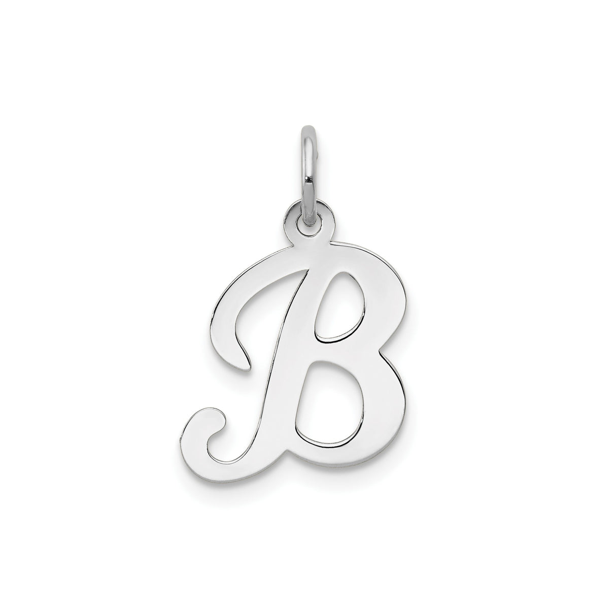 14k White Gold Initial B Pendant, Polished Script Letter Charm, Dainty Cursive Monogram Jewelry