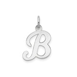 14k White Gold Initial B Pendant, Polished Script Letter Charm, Dainty Cursive Monogram Jewelry