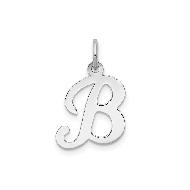 14k White Gold Initial B Pendant, Polished Script Letter Charm, Dainty Cursive Monogram Jewelry