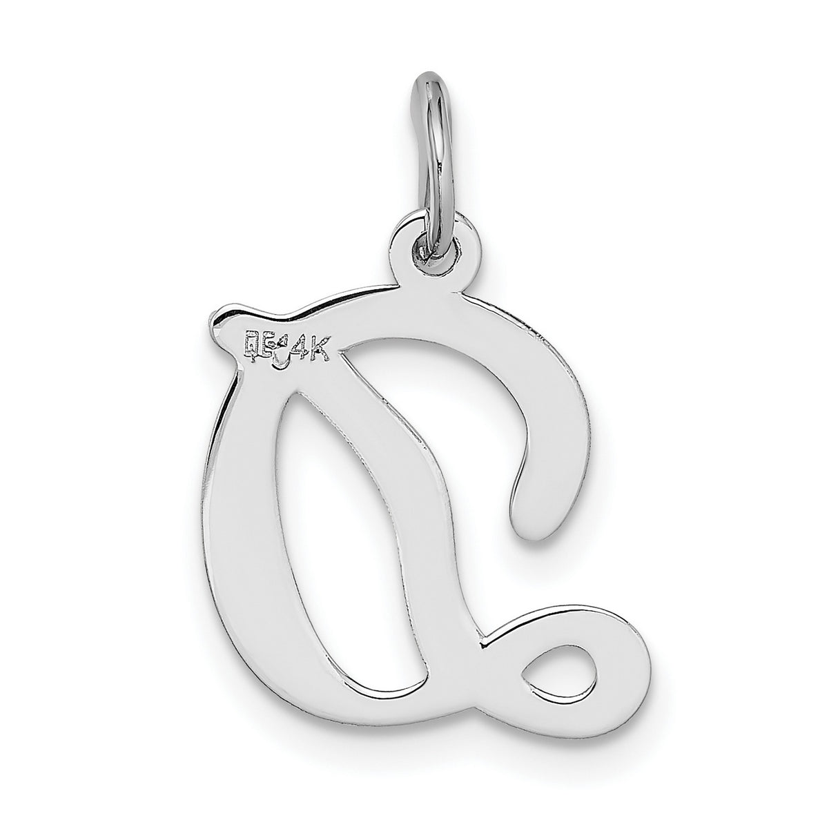 Solid Polished Cursive Style Letter D Initial Charm Pendant in Real 14k White Gold