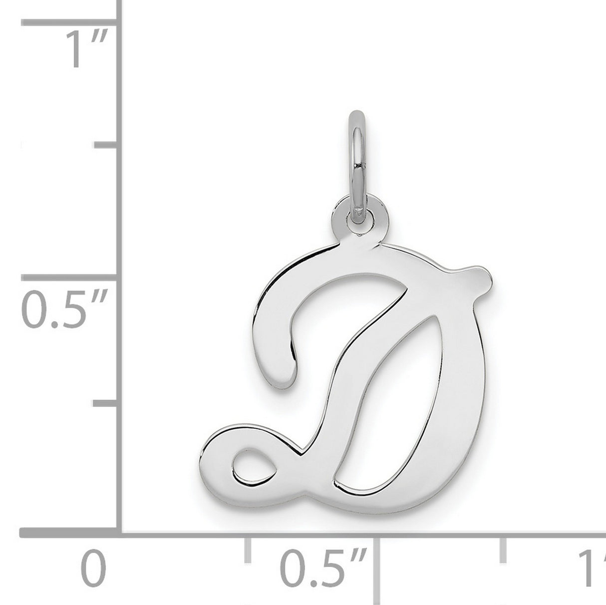 Solid Polished Cursive Style Letter D Initial Charm Pendant in Real 14k White Gold